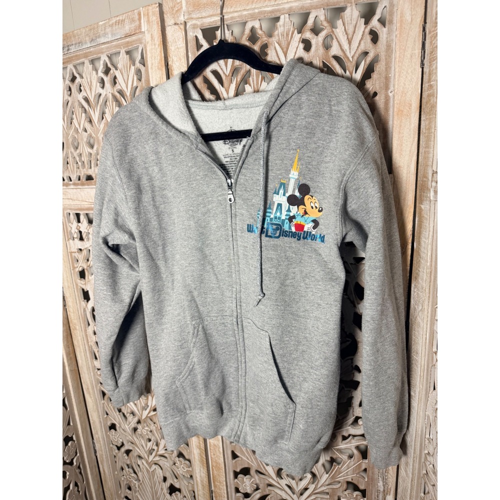 Disney Parks Walt Disney World Mickey Mouse Zip Hoodie Gray Small Graphic Back